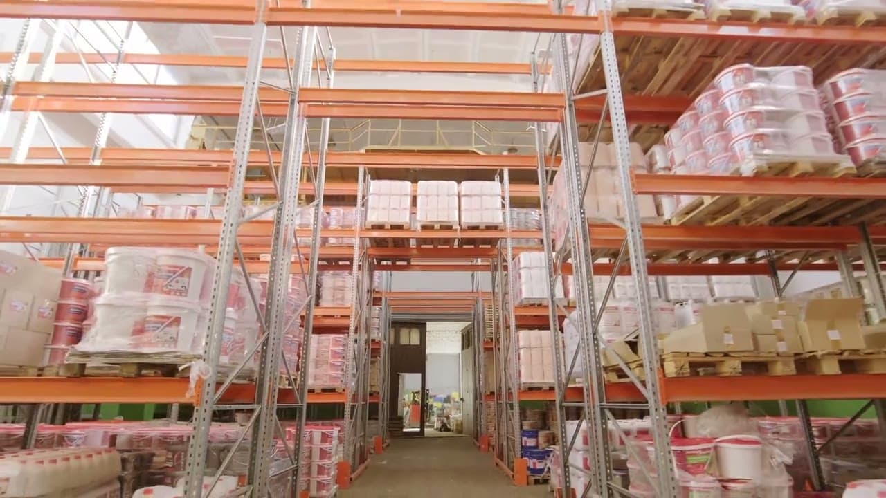 Warehouse racking with palletized goods